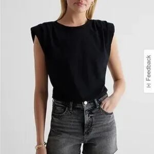 NWT Express Black Crew Neck Padded Shoulder Muscle Tee - Size XS